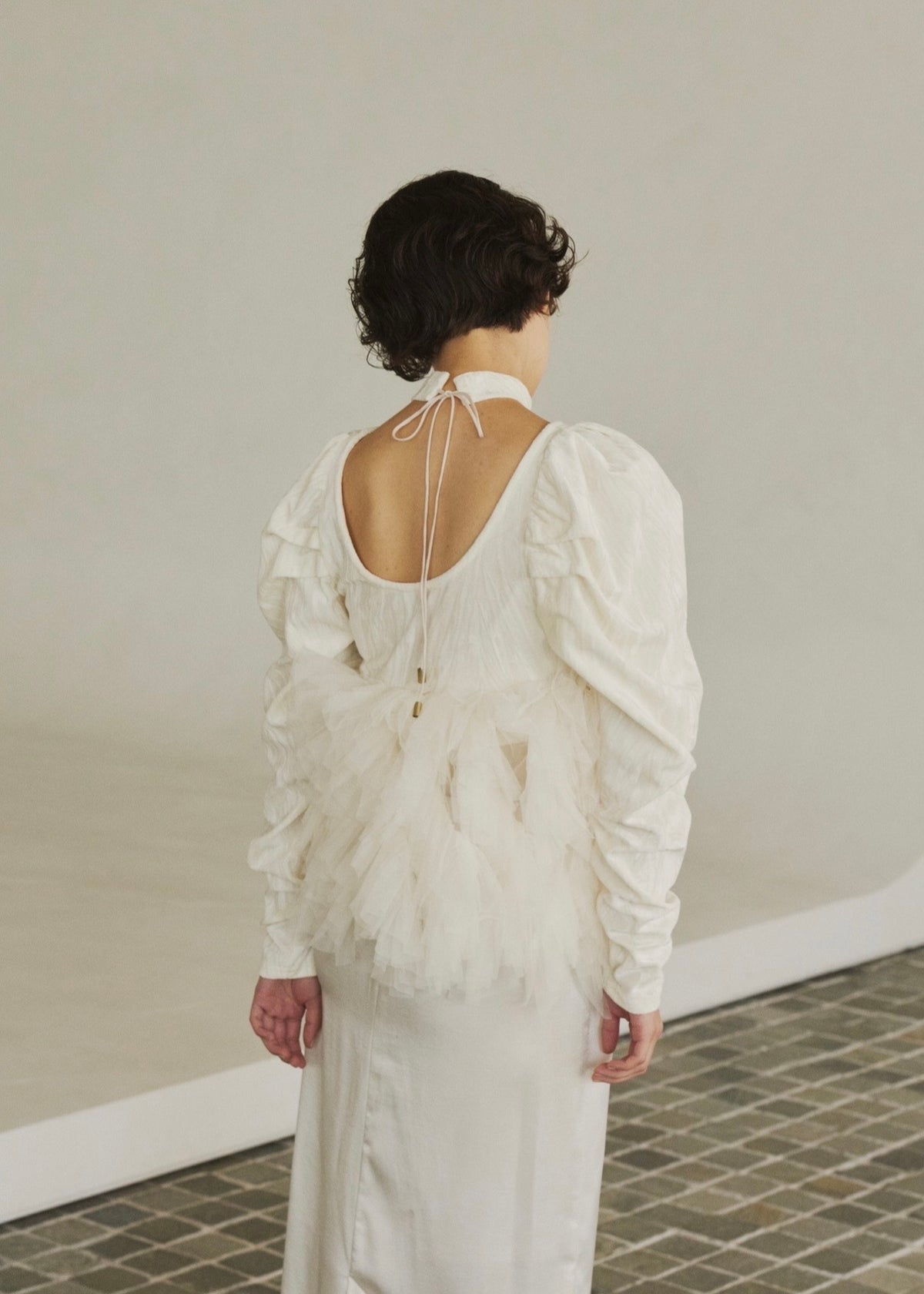 velour ruffle tulle top