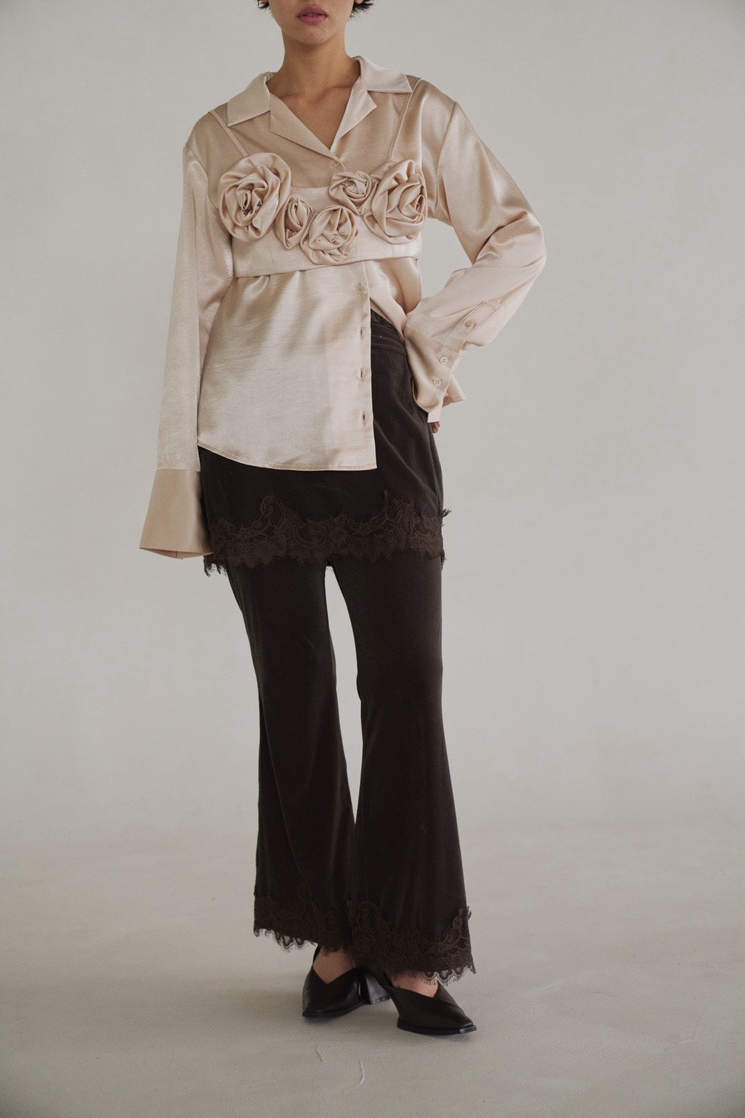 sheer velours skirt & pants set