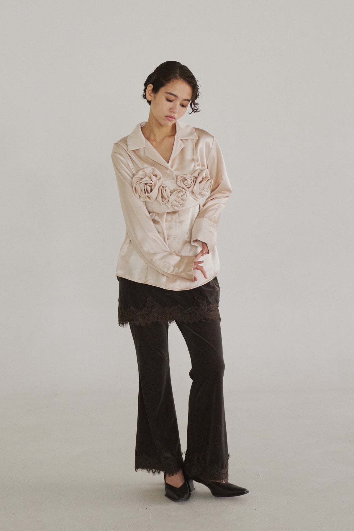 sheer velours skirt & pants set