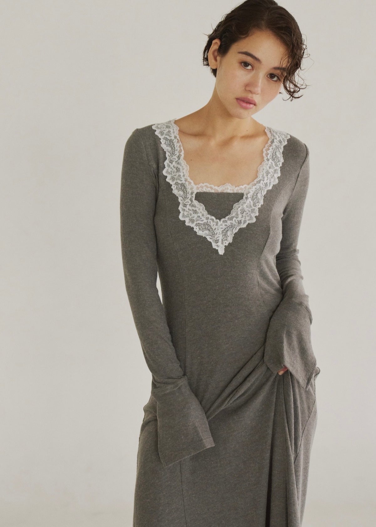 lace bare top set dress