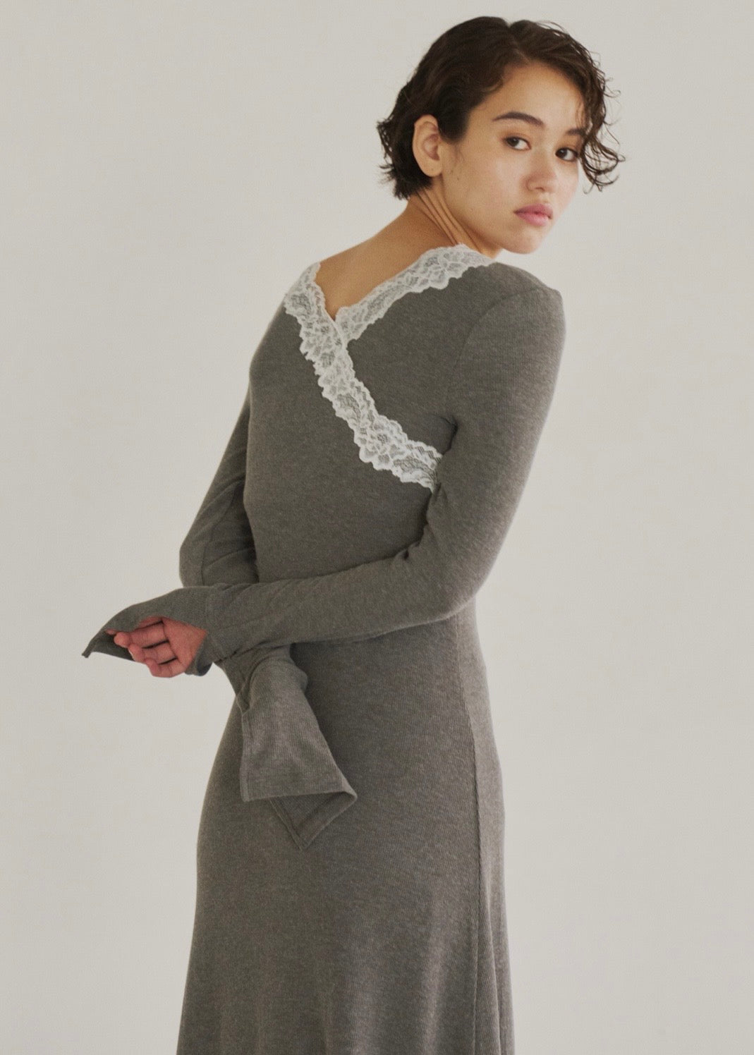 lace bare top set dress