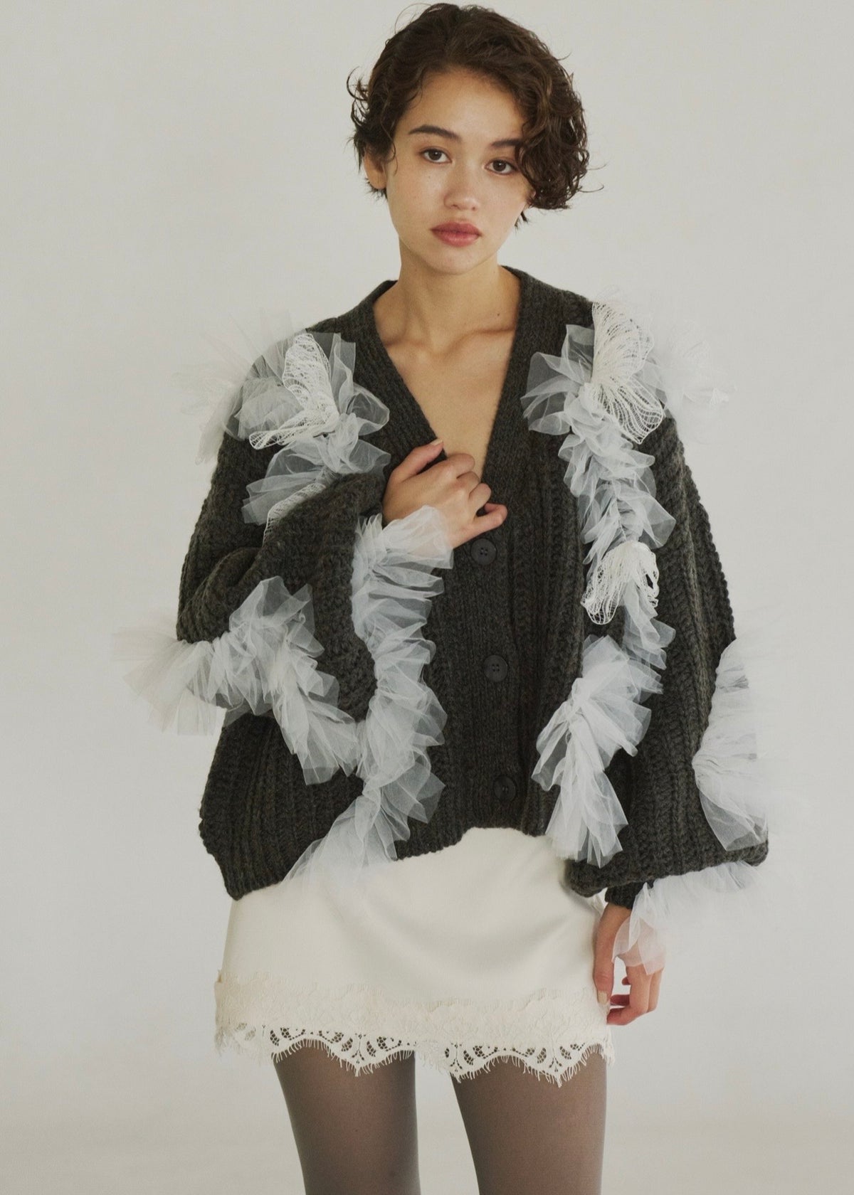 lace plume knit cardigan
