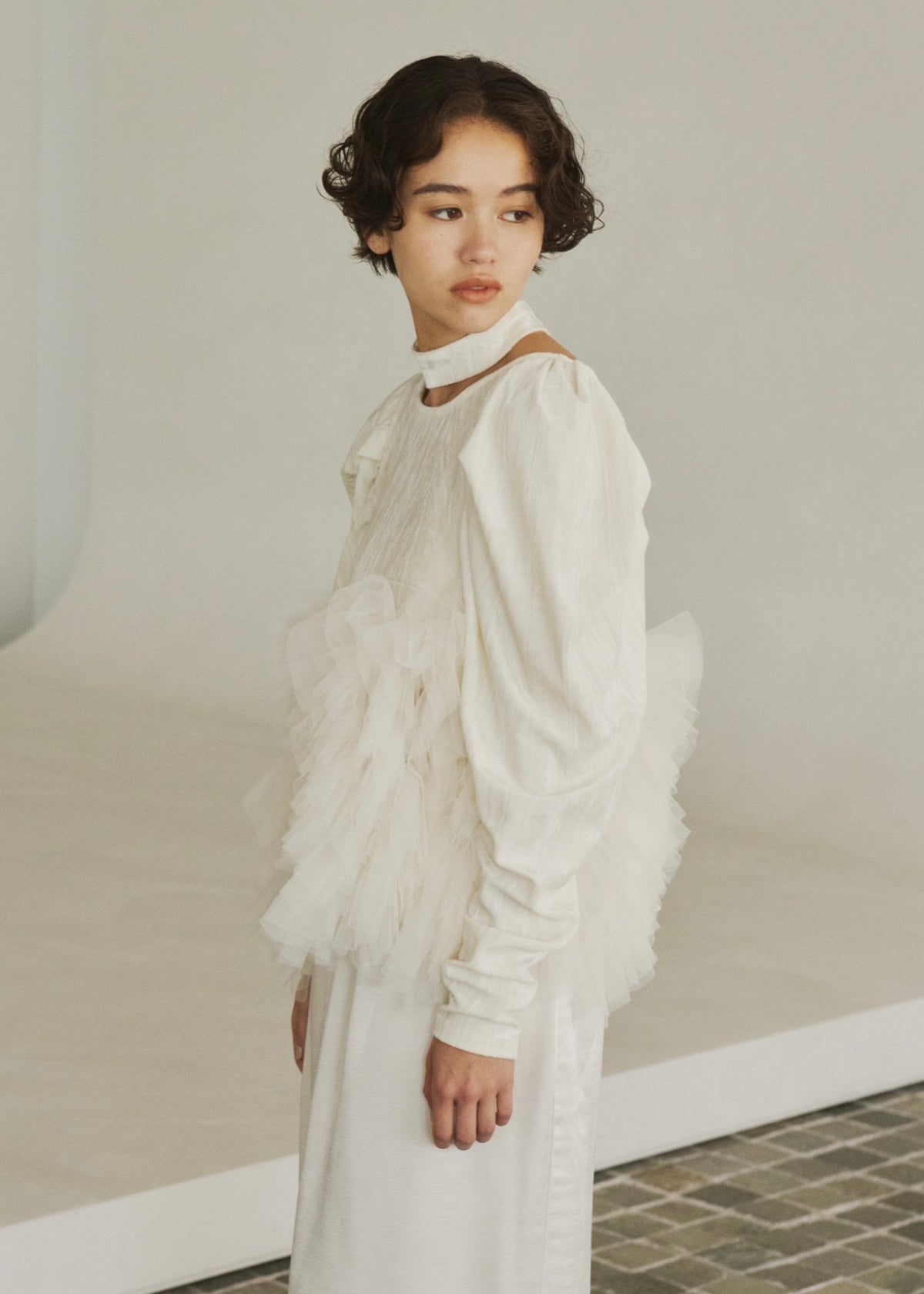 velour ruffle tulle top