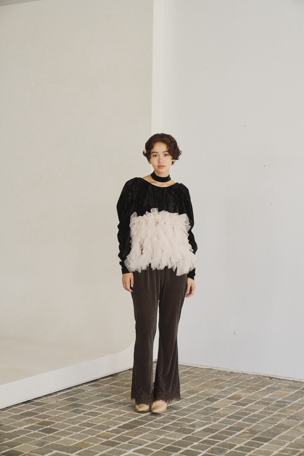 sheer velours skirt & pants set