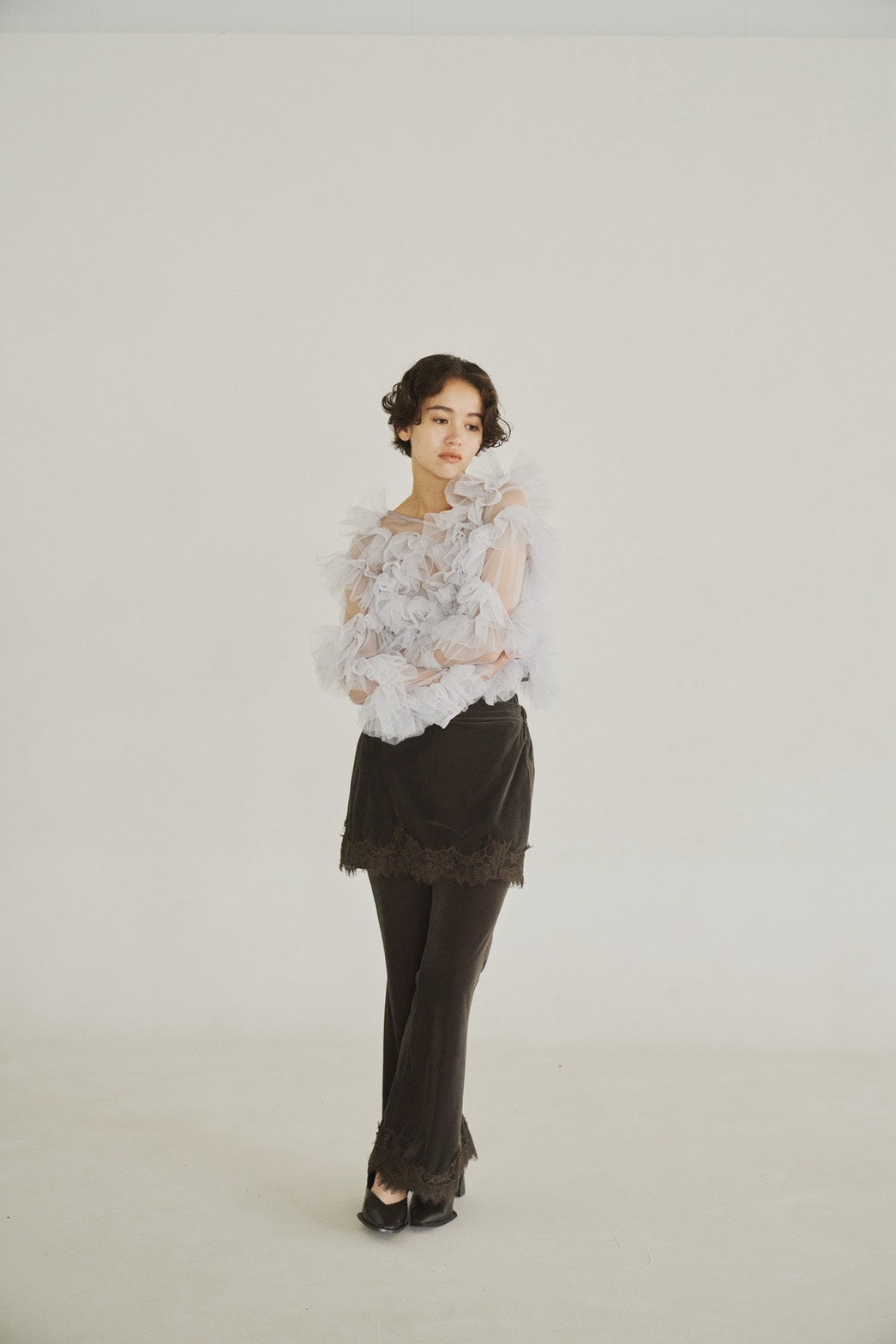 sheer velours skirt & pants set