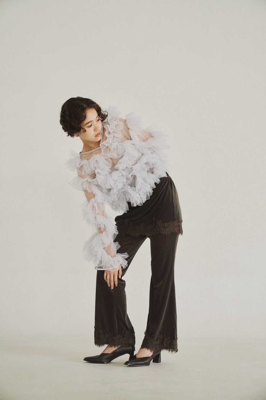 sheer velours skirt & pants set
