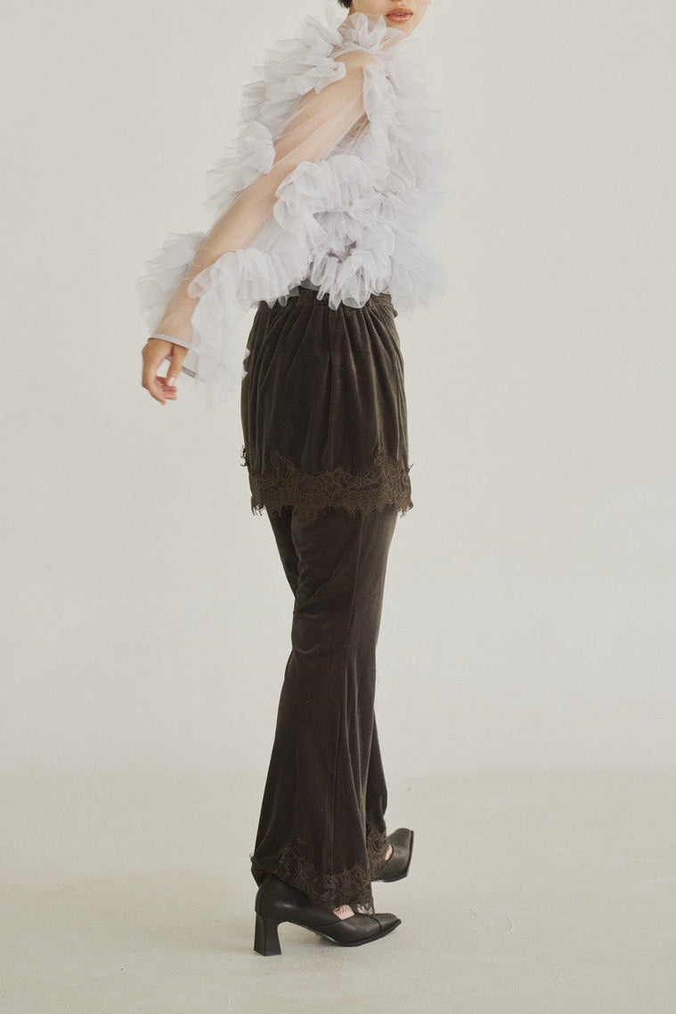 sheer velours skirt & pants set